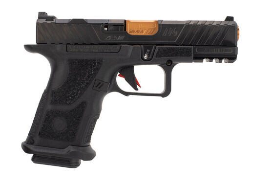 Zev Technologies OZ9c Hyper-Comp 9mm pistol features a ported barrel with a bronze finish